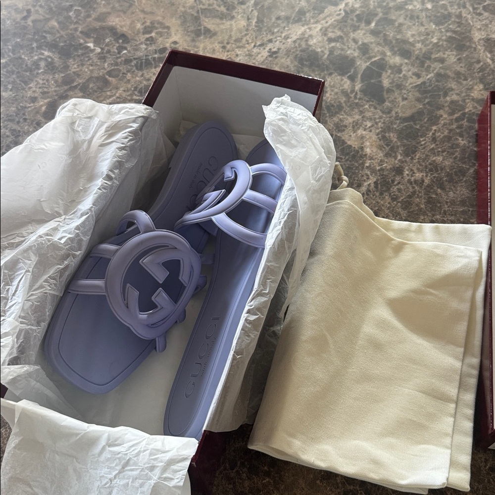 Gucci pvc rubber sandals logo flats slides lavender purple sz 40 - Picture 9 of 9